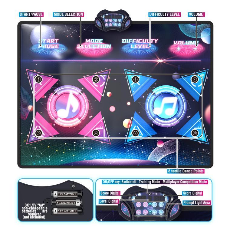 Tanz-Challenge-Spielmatte Drahtlose Tanzmatte Dual-Player Gaming-Pad, 120x95cm