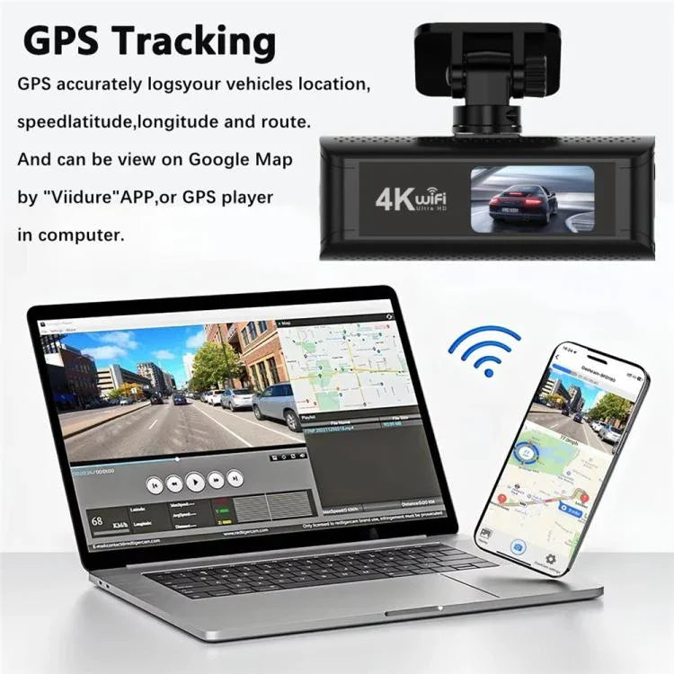 4K Smartphone-verbundene WiFi hochauflösende Dual-Aufnahme Auto-Dashcam, Front+Innen, Front+Innen+GPS-Track, Front+Heck, Front+Heck+GPS-Track