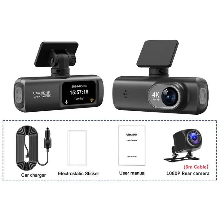 4K Dual-Aufnahme WiFi-Smartphone-verbundene Auto-Dashcam, Vorne+Hinten, Vorne+Hinten+GPS-Tracking, Vorne+Innen, Vorne+Innen+GPS-Tracking