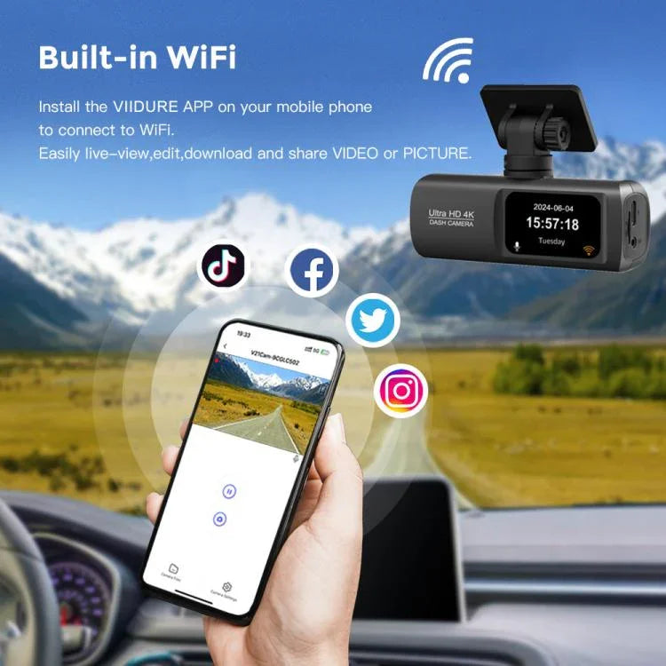 4K Dual-Aufnahme WiFi-Smartphone-verbundene Auto-Dashcam, Vorne+Hinten, Vorne+Hinten+GPS-Tracking, Vorne+Innen, Vorne+Innen+GPS-Tracking