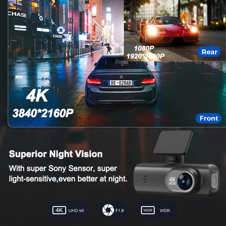 4K Dual-Aufnahme WiFi-Smartphone-verbundene Auto-Dashcam, Vorne+Hinten, Vorne+Hinten+GPS-Tracking, Vorne+Innen, Vorne+Innen+GPS-Tracking