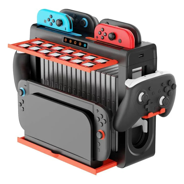 ipega 6-in-1 Multifunktions-Ladestation und Aufbewahrungsständer für Nintendo Switch 2 / Switch Joy-Con mit 14 Spielkartenfächern und 16-Felder-Spielehülle, 6-in-1