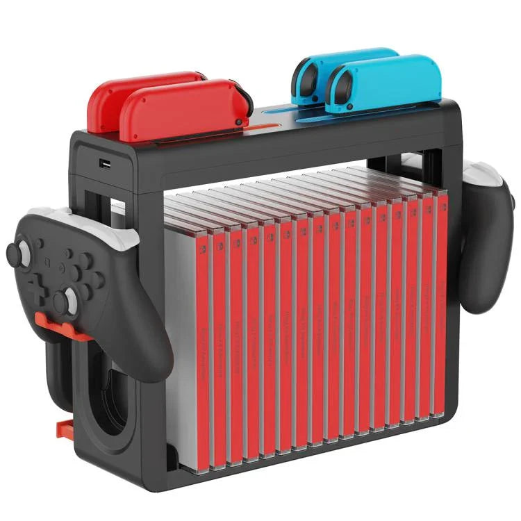 ipega 6-in-1 Multifunktions-Ladestation und Aufbewahrungsständer für Nintendo Switch 2 / Switch Joy-Con mit 14 Spielkartenfächern und 16-Felder-Spielehülle, 6-in-1