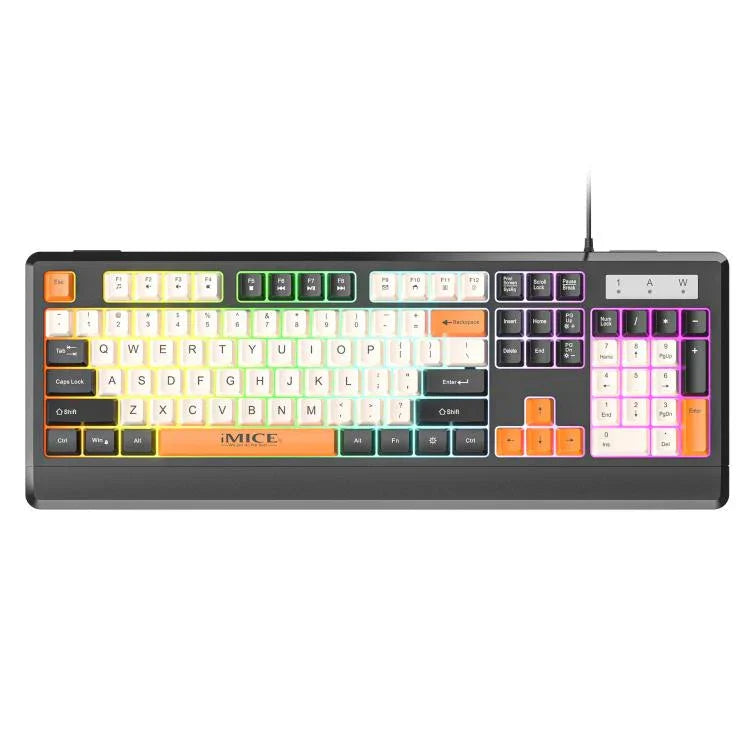 iMICE AK-100 Kabelgebundene USB-Tastatur mit Regenbogen-Hintergrundbeleuchtung und Farbblock-Tastenkappen
