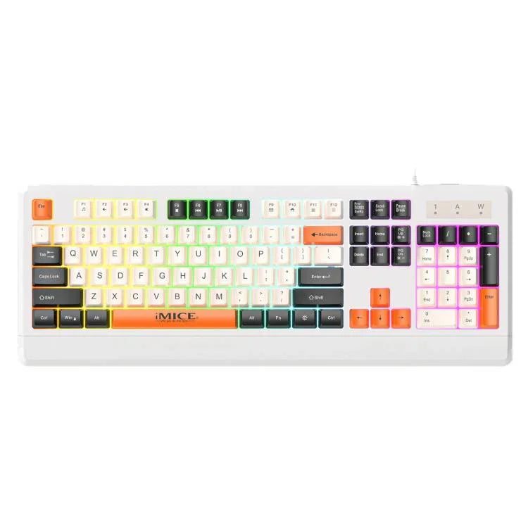 iMICE AK-100 Kabelgebundene USB-Tastatur mit Regenbogen-Hintergrundbeleuchtung und Farbblock-Tastenkappen