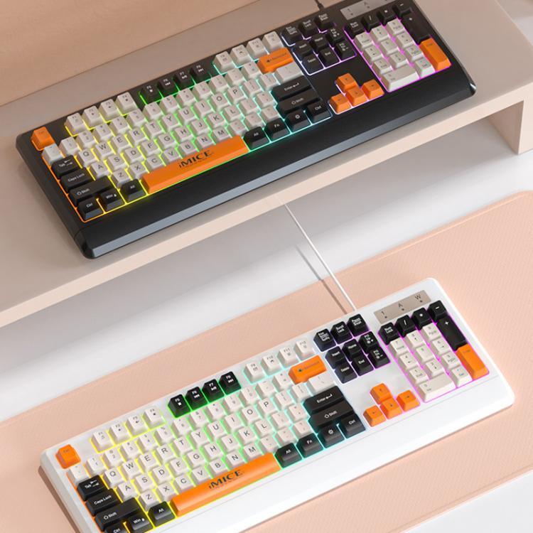 iMICE AK-100 Kabelgebundene USB-Tastatur mit Regenbogen-Hintergrundbeleuchtung und Farbblock-Tastenkappen