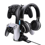 Multifunktionaler Gaming-Ständer für Headset und 4 Controller mit zwei USB-Ladeanschlüssen und RGB-Beleuchtung