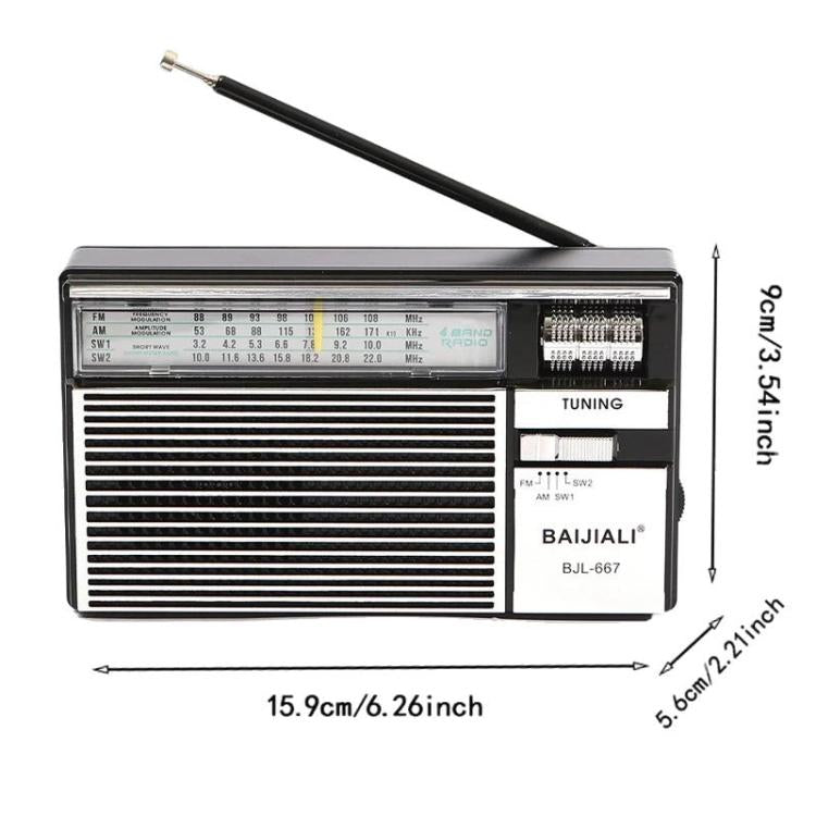 BAIJIALI BJL-667 FM AM SW Mehrbandradio Tragbares Radio mit eigenem Drehknopf, BAIJIALI BJL-667