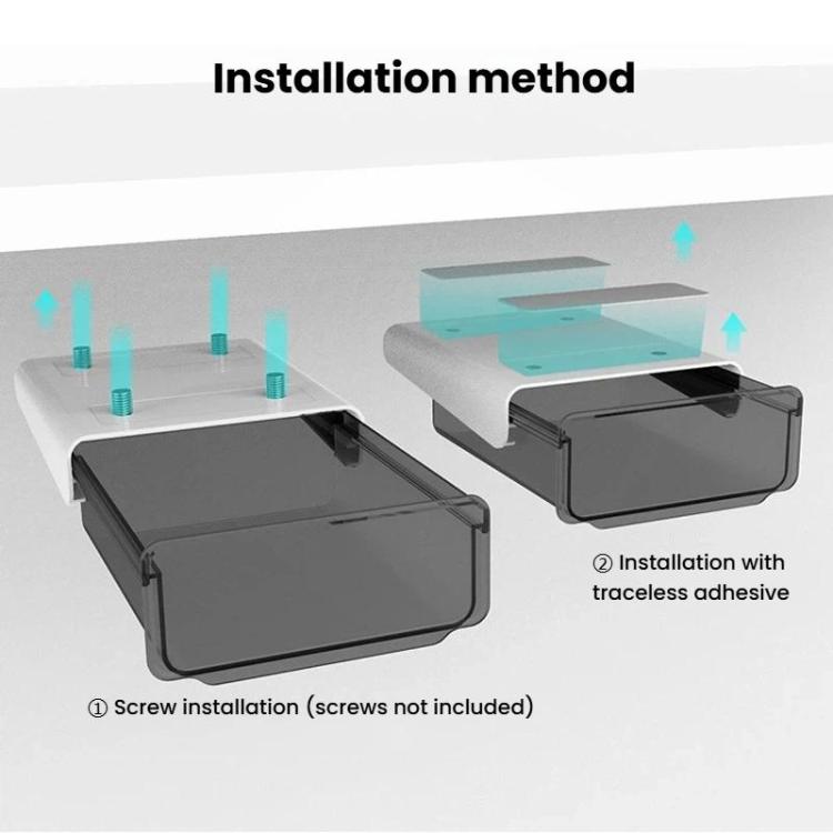 Hidden Under-Desk Drawer Storage Box Drill-Free Organizer Box, Transparent White Small, Transparent Black Small, Matte Black Medium, Matte Transparent Medium, Transparent Black Large, Transparent White Large, Matte White Large, Matte Black Large       ...