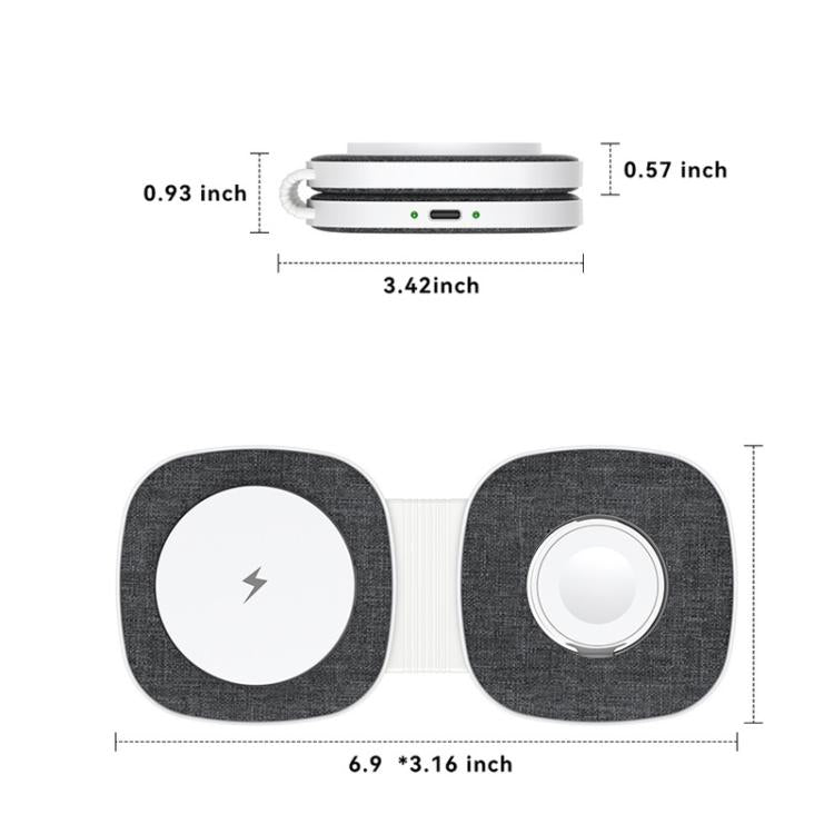 T2 15W 3-in-1 tragbares, faltbares magnetisches kabelloses Ladegerät