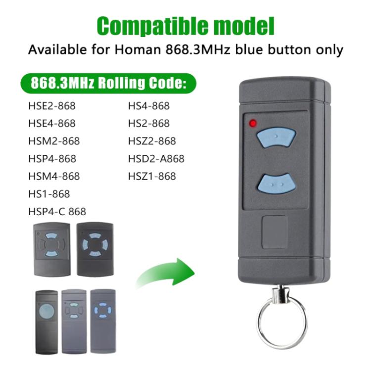 Für HORMANN HSE2 / HSE4 868MHZ Kabellose 2-Tasten Garagentor-Fernbedienung, 868MHZ