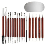 Lehmwerkzeug-Set Edelstahl Skulptur- und Schnitzmesser mit Rosenholzgriffen für Polymerlehm, Töpferei, Modellieren, DIY Basteln, 17 in 1