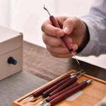 Lehmwerkzeug-Set Edelstahl Skulptur- und Schnitzmesser mit Rosenholzgriffen für Polymerlehm, Töpferei, Modellieren, DIY Basteln, 17 in 1