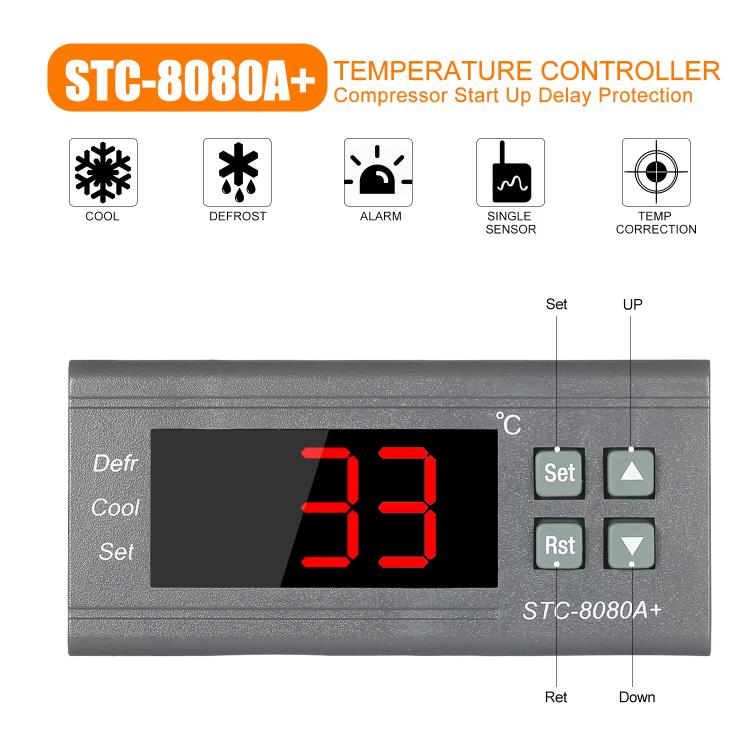 STC-8080A+ Digitaler Temperaturregler für Kühlung mit Abtau-Funktion & Alarm, für Kühlraum, Gewerbekühltruhe, STC-8080A+ 220V