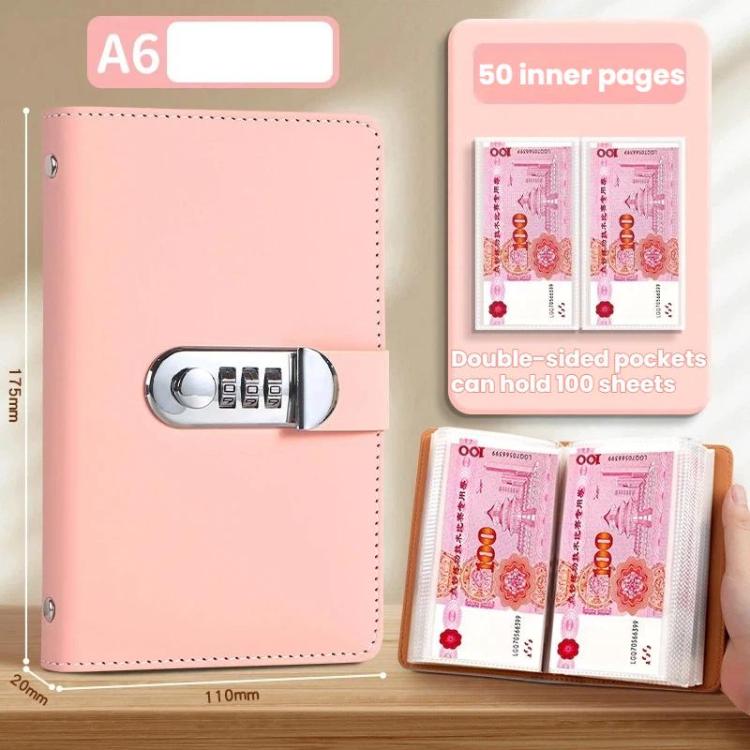 A6 Passwortschloss Kassenbuch 50 Seiten große Kapazität wasserdichtes Gedenkbanknotenalbum
