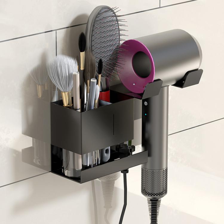 Universeller Haartrocknerhalter zur Wandmontage mit Kabelaufbewahrung für Haarstyling-Tools, bohrfrei schwarz, bohrfrei weiß, Bohrversion schwarz, Bohrversion weiß