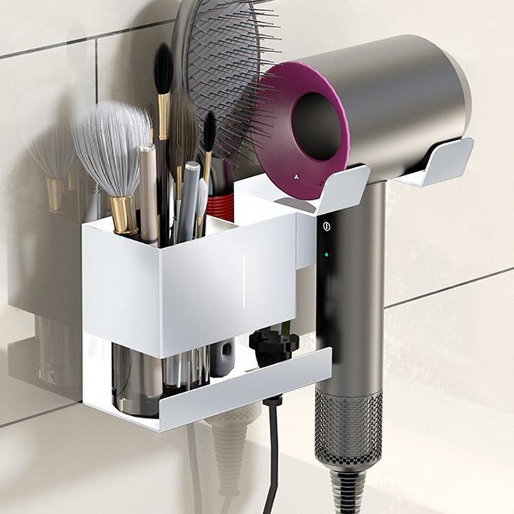 Universeller Haartrocknerhalter zur Wandmontage mit Kabelaufbewahrung für Haarstyling-Tools, bohrfrei schwarz, bohrfrei weiß, Bohrversion schwarz, Bohrversion weiß