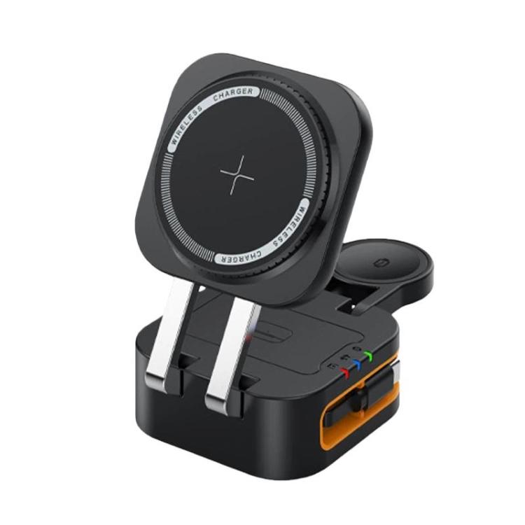 15W 3-in-1 Einziehbares Kabel Magnetisches Kabelloses Ladegerät Klappbarer Desktop-Ladeständer