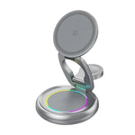 15W 3-in-1 Magnetisches Kabelloses Ladegerät mit LED Bunte Lichter Drehbarer Desktop-Ladeständer
