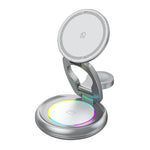 15W 3-in-1 Magnetisches Kabelloses Ladegerät mit LED Bunte Lichter Drehbarer Desktop-Ladeständer