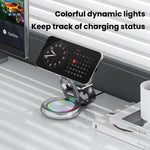 15W 3-in-1 Magnetisches Kabelloses Ladegerät mit LED Bunte Lichter Drehbarer Desktop-Ladeständer