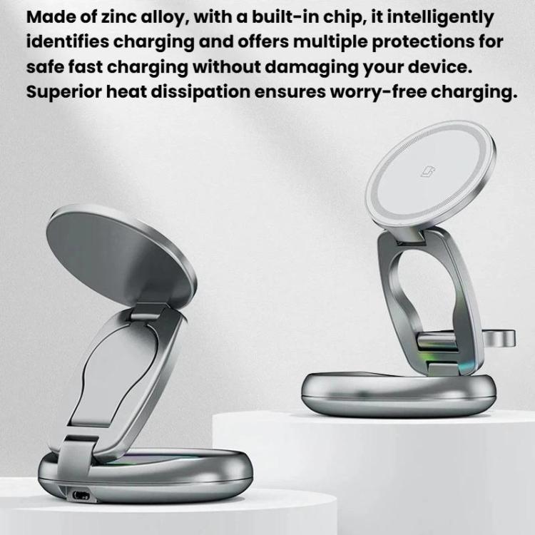15W 3-in-1 Magnetisches Kabelloses Ladegerät mit LED Bunte Lichter Drehbarer Desktop-Ladeständer