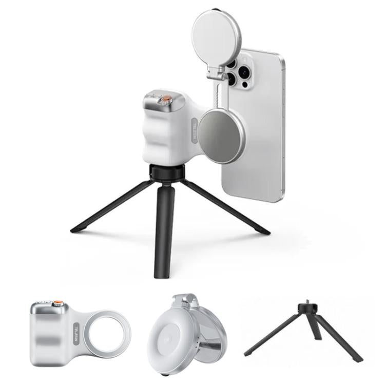 TELESIN Magnetische Handyhalterung Fotografiegriff Fernbedienungsassistent, Weißer Kameragriff+Silbernes Aufhelllicht, Weißer Kameragriff+Stativ+Silbernes Aufhelllicht, Weißer Kameragriff+Weißes Aufhelllicht, Weißer Kameragriff+Stativ+Weißes Aufhelllicht