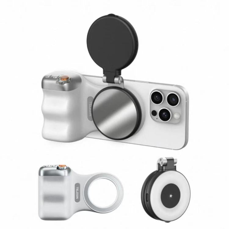 TELESIN Magnetische Handyhalterung Fotografiegriff Fernbedienungsassistent, Weißer Kameragriff+Silbernes Aufhelllicht, Weißer Kameragriff+Stativ+Silbernes Aufhelllicht, Weißer Kameragriff+Weißes Aufhelllicht, Weißer Kameragriff+Stativ+Weißes Aufhelllicht