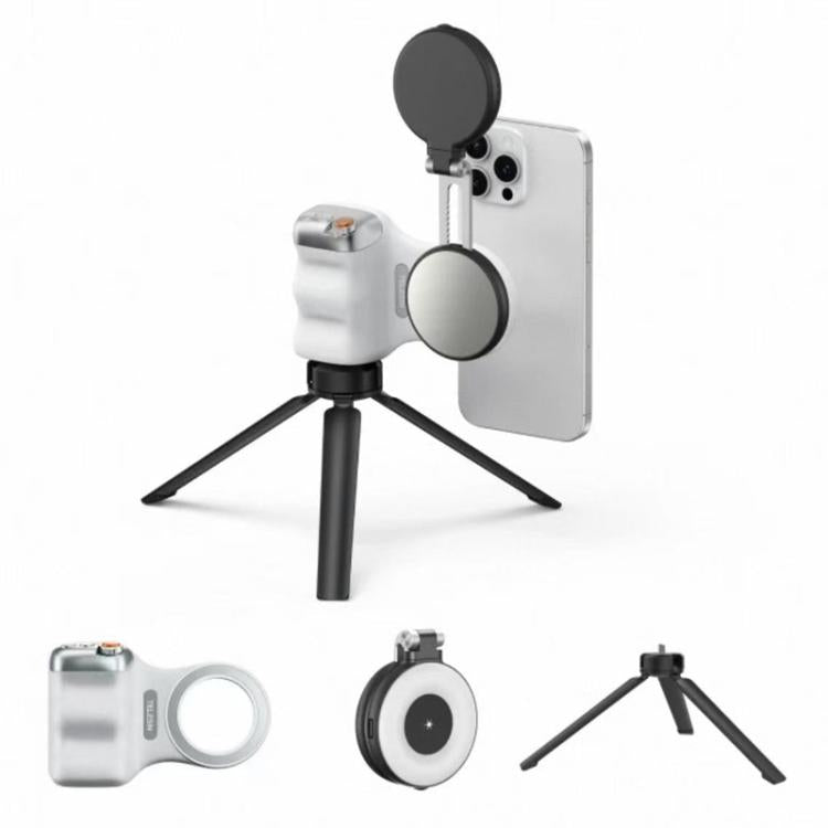 TELESIN Magnetische Handyhalterung Fotografiegriff Fernbedienungsassistent, Weißer Kameragriff+Silbernes Aufhelllicht, Weißer Kameragriff+Stativ+Silbernes Aufhelllicht, Weißer Kameragriff+Weißes Aufhelllicht, Weißer Kameragriff+Stativ+Weißes Aufhelllicht