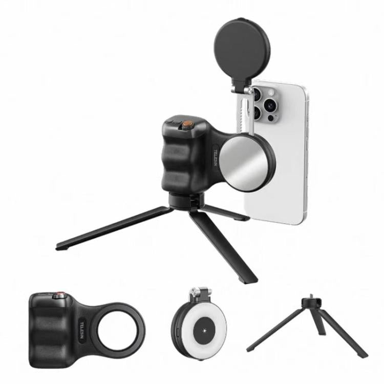 TELESIN Magnetische Handyhalterung Fotografiegriff Fernbedienungsassistent, Weißer Kameragriff+Silbernes Aufhelllicht, Weißer Kameragriff+Stativ+Silbernes Aufhelllicht, Weißer Kameragriff+Weißes Aufhelllicht, Weißer Kameragriff+Stativ+Weißes Aufhelllicht