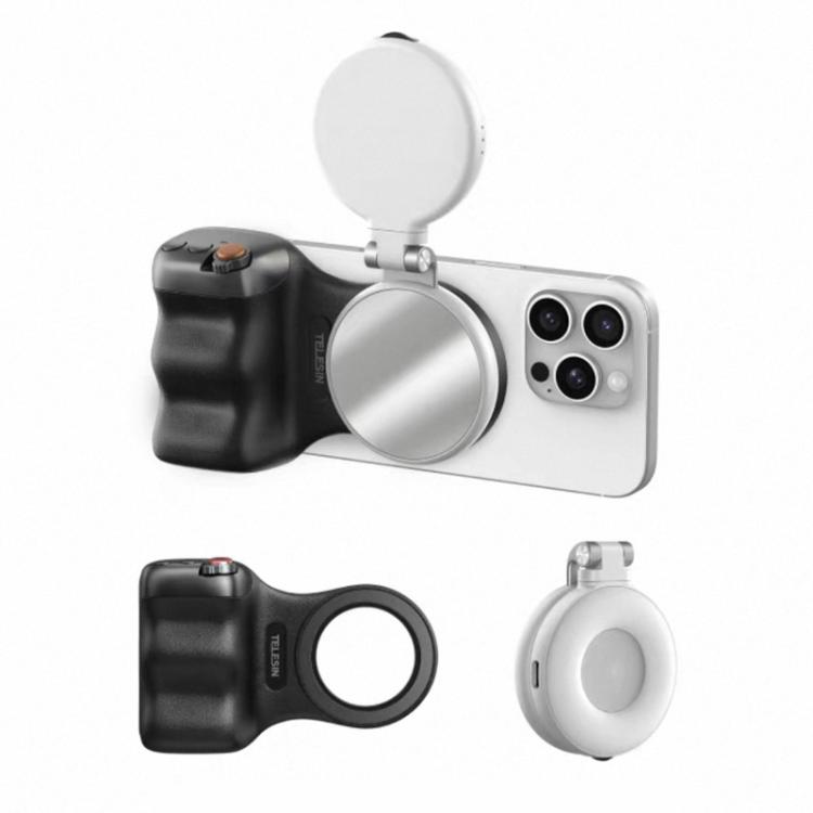 TELESIN Magnetische Handyhalterung Fotografiegriff Fernbedienungsassistent, Weißer Kameragriff+Silbernes Aufhelllicht, Weißer Kameragriff+Stativ+Silbernes Aufhelllicht, Weißer Kameragriff+Weißes Aufhelllicht, Weißer Kameragriff+Stativ+Weißes Aufhelllicht