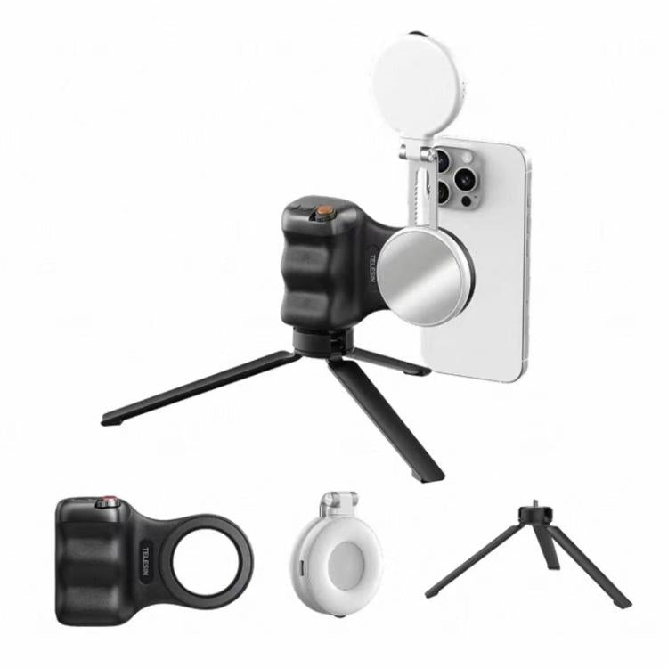 TELESIN Magnetische Handyhalterung Fotografiegriff Fernbedienungsassistent, Weißer Kameragriff+Silbernes Aufhelllicht, Weißer Kameragriff+Stativ+Silbernes Aufhelllicht, Weißer Kameragriff+Weißes Aufhelllicht, Weißer Kameragriff+Stativ+Weißes Aufhelllicht