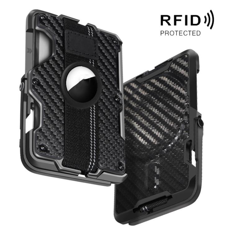 Für AirTag 2. Gen / AirTag 1. Gen Magnetischer Metall-Kartenhalter mit Telefonständer, RFID-blockierend, Elastisches Handgelenkband