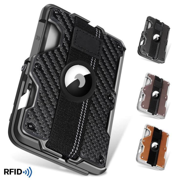 Für AirTag 2. Gen / AirTag 1. Gen Magnetischer Metall-Kartenhalter mit Telefonständer, RFID-blockierend, Elastisches Handgelenkband