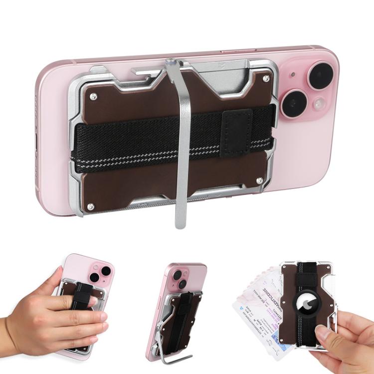 Für AirTag 2. Gen / AirTag 1. Gen Magnetischer Metall-Kartenhalter mit Telefonständer, RFID-blockierend, Elastisches Handgelenkband