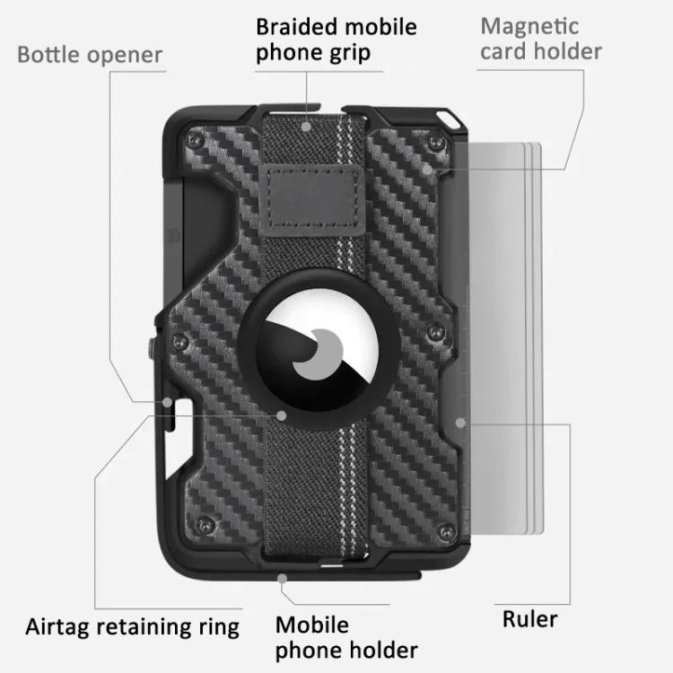 Für AirTag 2. Gen / AirTag 1. Gen Magnetischer Metall-Kartenhalter mit Telefonständer, RFID-blockierend, Elastisches Handgelenkband