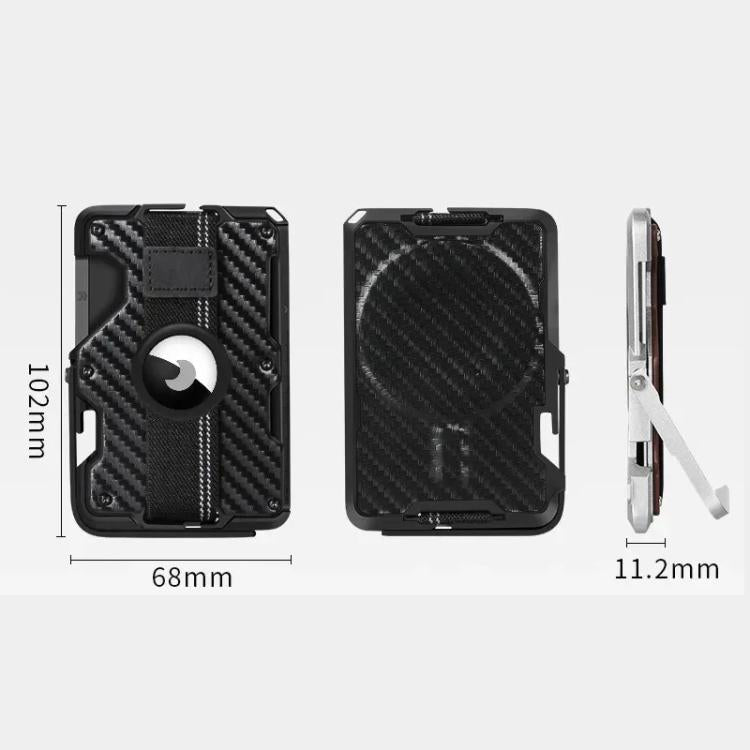 Für AirTag 2. Gen / AirTag 1. Gen Magnetischer Metall-Kartenhalter mit Telefonständer, RFID-blockierend, Elastisches Handgelenkband