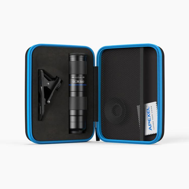 APEXEL TeleZoom 5–10X Zoom Teleobjektiv-Kit für Smartphone mit All-in-One Universalclip, APL-T5-10X