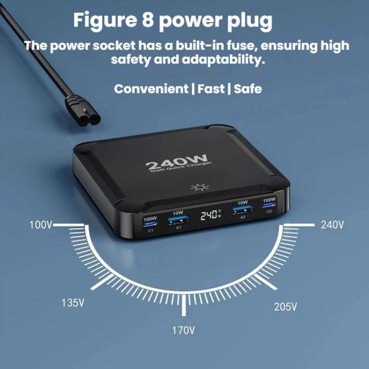 240W Intelligentes Schnellladegerät mit magnetischem USB einziehbarem Kabel und Mehrfach-Anschluss-Aufbewahrung, EU Stecker, US Stecker, UK Stecker, AU Stecker, KR Stecker