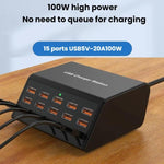 15-Port USB-Steckdosenleiste Intelligentes Schnelllade-Ladegerät, US-Stecker, UK-Stecker, AU-Stecker, EU-Stecker, KR-Stecker