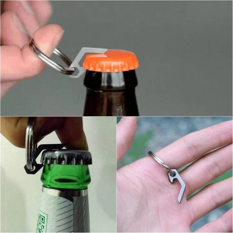 EDC Mini Leichtgewicht Flaschenöffner Schlüsselanhänger Taschenwerkzeug Outdoor Camp Wander Gadget, Titanlegierung, Edelstahl