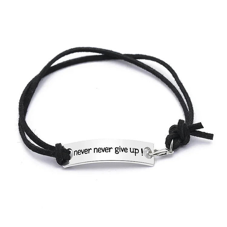 Niemals aufgeben Armband Schlichtes Leder-Samt-Buchstaben-Beharrlichkeitsarmband