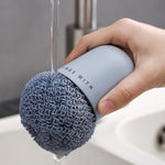 Polyester-Reinigungsball, Haushalts-Griff-Reinigungsbürste, Küche, kurzer Griff, Spülbürste, Weiß, Blau, 4 Ersatzköpfe