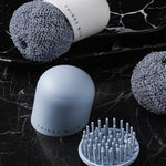Polyester-Reinigungsball, Haushalts-Griff-Reinigungsbürste, Küche, kurzer Griff, Spülbürste, Weiß, Blau, 4 Ersatzköpfe