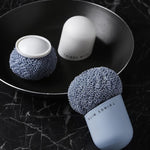 Polyester-Reinigungsball, Haushalts-Griff-Reinigungsbürste, Küche, kurzer Griff, Spülbürste, Weiß, Blau, 4 Ersatzköpfe