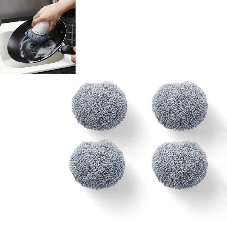 Polyester-Reinigungsball, Haushalts-Griff-Reinigungsbürste, Küche, kurzer Griff, Spülbürste, Weiß, Blau, 4 Ersatzköpfe