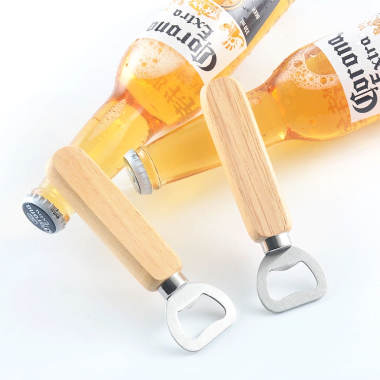 2 Stück Flaschenöffner aus Edelstahl mit Gummibaumholzgriff, kreatives Geschenk, Limonadenflaschen-Öffner, Bierflaschenöffner mit Griff