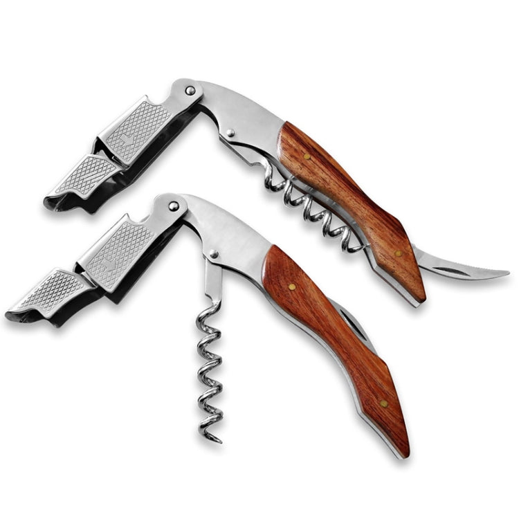 2 STÜCK Professioneller Multifunktions-Flaschenöffner mit Holzgriff, doppeltem Stahlkopf und Spindel, tragbarer Korkenzieher-Flaschenöffner