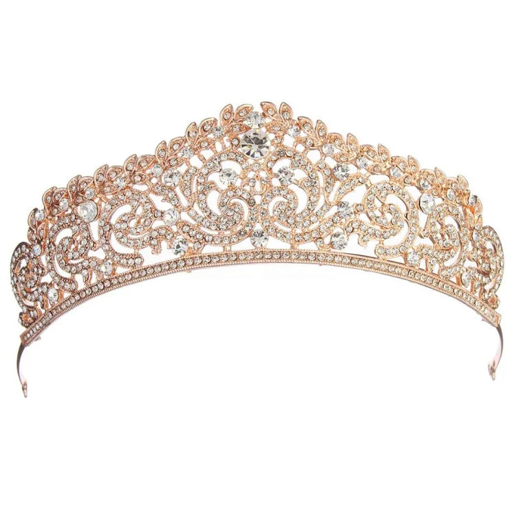 Brautschmuck für Damen, Hochzeitsschmuck, Tiara, Krone, goldfarben, mit Strasssteinen besetzt, Accessoires, Haarband, Tiara, Krone