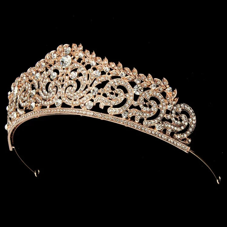 Brautschmuck für Damen, Hochzeitsschmuck, Tiara, Krone, goldfarben, mit Strasssteinen besetzt, Accessoires, Haarband, Tiara, Krone